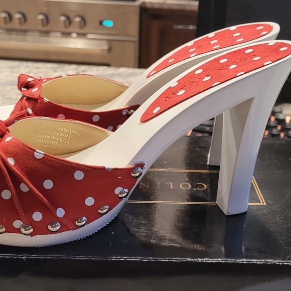 Colin Stuart Red/White Polka Dot Suede Slides - Picture 5 of 8